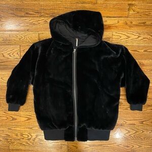 Free People Turn-Up Zip-Off Faux Fur Hoodie Jacket – Black – Size Small